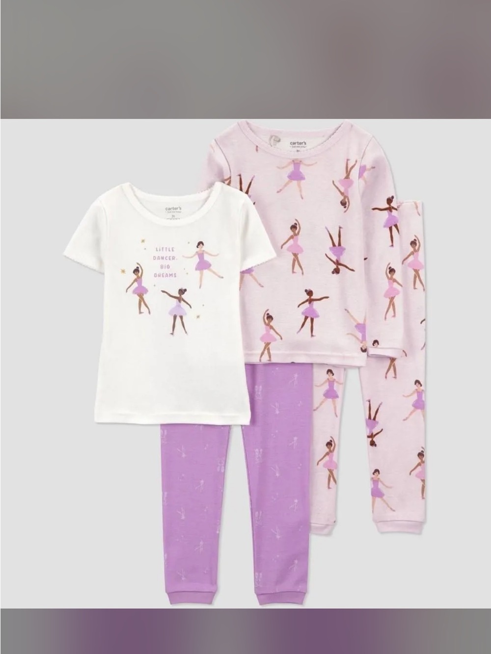 4pc Cotton Snug Fit Ballerina Pajama Set - Purple 2T